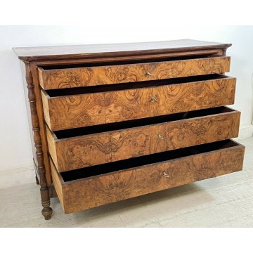 ANTICO COMO LUIGI XV 1800 LEGNO RADICA NOCE LASTRONATO 4 CASSETTI CASSETTONE OLD
