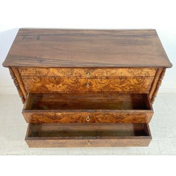 ANTICO COMO LUIGI XV 1800 LEGNO RADICA NOCE LASTRONATO 4 CASSETTI CASSETTONE OLD
