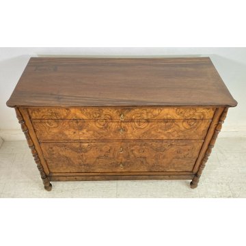 ANTICO COMO LUIGI XV 1800 LEGNO RADICA NOCE LASTRONATO 4 CASSETTI CASSETTONE OLD