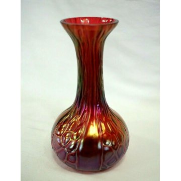 PICCOLO VASO Loez Boemia VETRO SOFFIATO ROSSO IRIDESCENTE Carnival GLASS 1900