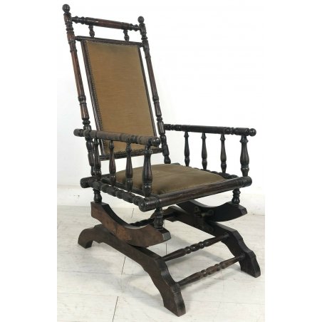 ANTICA POLTRONA/SEDIA A DONDOLO INGLESE LEGNO MASSELLO NOCE MOLLA PRIMI 900 OLD 