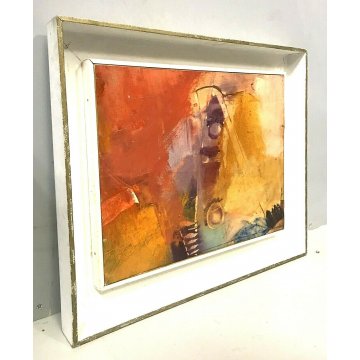 QUADRO DIPINTO OLIO Osvaldo Provvidone ASTRATTO ARANCIONE GIALLO BIANCO 50/60