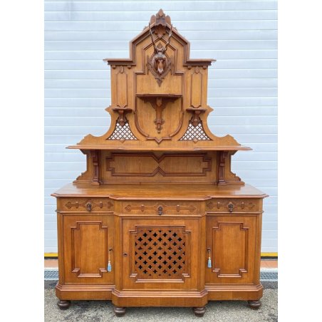 ANTICA CREDENZA ALZATA LEGNO NOCE E LARICE PRIMI 900 SIDEBOARD EPOCA CERVO OLD