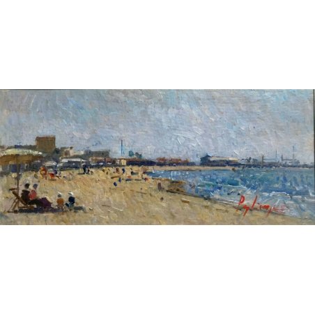 ANTICO DIPINTO OLIO F.Pagliazzi Marina di Viareggio SPIAGGIA NEOMACCHIAIOLO 1957