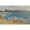 ANTICO DIPINTO OLIO F.Pagliazzi Marina di Viareggio SPIAGGIA NEOMACCHIAIOLO 1957