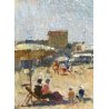ANTICO DIPINTO OLIO F.Pagliazzi Marina di Viareggio SPIAGGIA NEOMACCHIAIOLO 1957