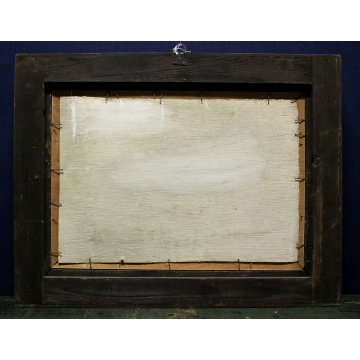 ANTICO QUADRO DIPINTO OLIO MICHETTI PAESAGGIO MARINA PESCATORI BARCHE PORTO NAVE