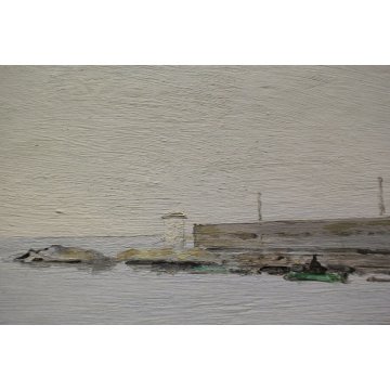 ANTICO QUADRO DIPINTO OLIO MICHETTI PAESAGGIO MARINA PESCATORI BARCHE PORTO NAVE