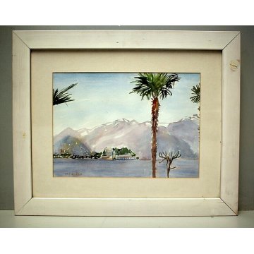DIPINTO ACQUERELLO Isola Bella Borromeo STRESA VEDUTA LAGO MAGGIORE FIRMATO '900