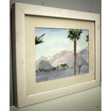 DIPINTO ACQUERELLO Isola Bella Borromeo STRESA VEDUTA LAGO MAGGIORE FIRMATO '900