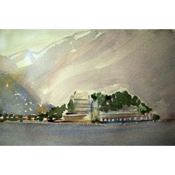 DIPINTO ACQUERELLO Isola Bella Borromeo STRESA VEDUTA LAGO MAGGIORE FIRMATO '900