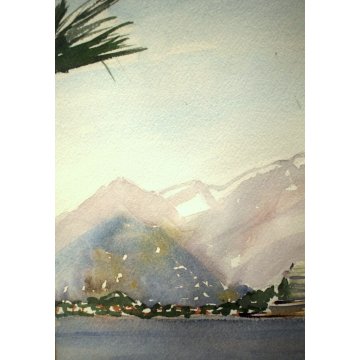 DIPINTO ACQUERELLO Isola Bella Borromeo STRESA VEDUTA LAGO MAGGIORE FIRMATO '900