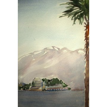 DIPINTO ACQUERELLO Isola Bella Borromeo STRESA VEDUTA LAGO MAGGIORE FIRMATO '900