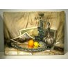 DIPINTO NATURA MORTA A.Barchi VASSOIO ARGENTO AGRUMI BRONZO BOTTIGLIA LIBRI '900