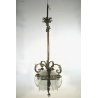 LAMPADARIO LIBERTY SOSPENSIONE OTTONE VETRO OPALINO FOGLIE MASCHERONI CANNUCCE 