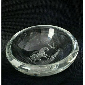 CENTROTAVOLA BOWL CRISTALLO Raimondo Maddaluno DECORO INCISO CAVALLO ART GLASS  