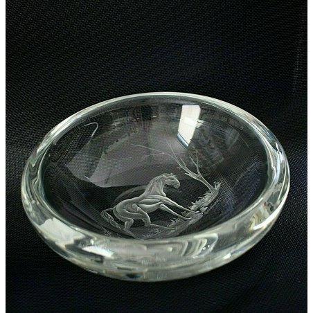 CENTROTAVOLA BOWL CRISTALLO Raimondo Maddaluno DECORO INCISO CAVALLO ART GLASS  