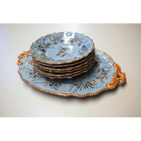 ANTICO SET DOLCE DESSERT 6PIATTI 1PORTATA CERAMICA Molaroni Pesaro DECORO FIORI 
