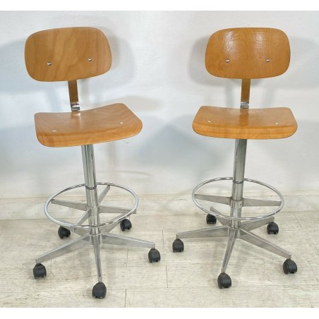COPPIA SGABELLI DESIGN ANNI 70 GIREVOLI ALTEZZA REGOLABILE LEGNO METALLO VINTAGE