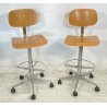 COPPIA SGABELLI DESIGN ANNI 70 GIREVOLI ALTEZZA REGOLABILE LEGNO METALLO VINTAGE