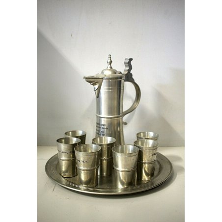 SET 9 pz  VASSOIO 7 TAZZE/MUG/SHOT BROCCA PELTRO SVIZZERO SIGG zinn frauenfeld