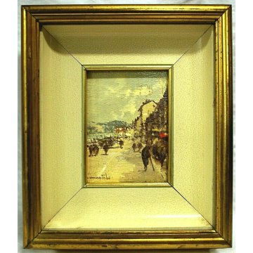 ANTICO PICCOLO QUADRO Gentile Bernardo OLIO TAVOLA PAESAGGIO VEDUTA ARONA 1955