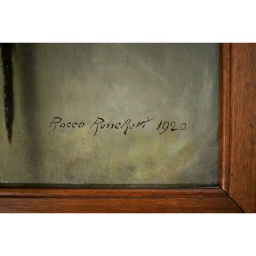 ANTICO GRANDE DIPINTO OLIO R. Ronchetti NATURA MORTA CACCIA SELVAGGINA UCCELLI 