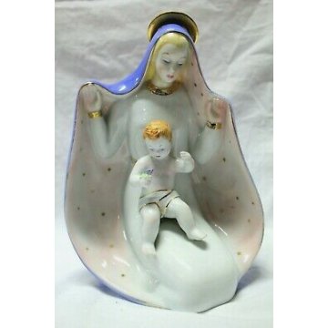 ANTICA SCULTURA Cristal Ceramica Ronzan MADONNA BAMBINO MATERNITA' ITALIA TORINO