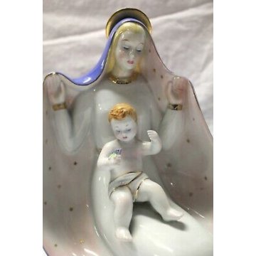 ANTICA SCULTURA Cristal Ceramica Ronzan MADONNA BAMBINO MATERNITA' ITALIA TORINO