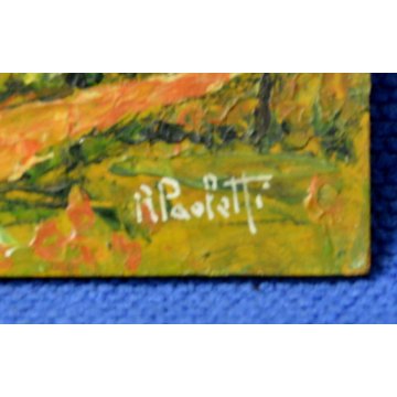 2pz ANTICO QUADRO DIPINTO OLIO 800 Rodolfo Paoletti PAESAGGIO CAMPAGNA FIUME old