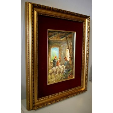 ANTICO QUADRO OLIO Mario Fattori TOSCANA CAMPAGNA SCENA VITA RURALE OVILE PECORE