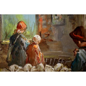 ANTICO QUADRO OLIO Mario Fattori TOSCANA CAMPAGNA SCENA VITA RURALE OVILE PECORE
