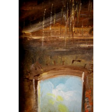 ANTICO QUADRO OLIO Mario Fattori TOSCANA CAMPAGNA SCENA VITA RURALE OVILE PECORE