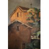 QUADRO OLIO TAVOLA Giovanni Zanetti ROMA TRAMONTO ALBA ANTICO BORGO CHIESA PALME