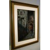  QUADRO OLIO TAVOLA PAESAGGIO NOTTURNO SCORCIO BORGO ANTICO FORTEZZA MURA ARCO 