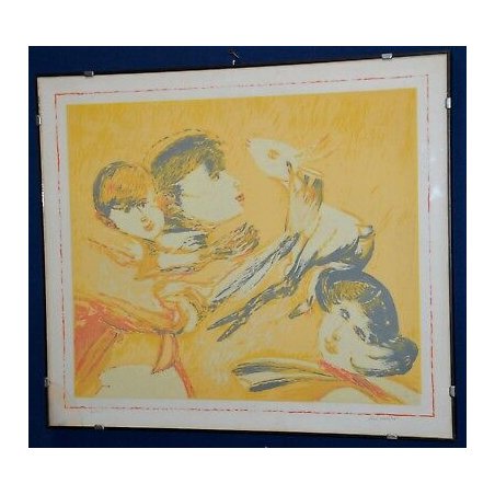 QUADRO DIPINTO Remo Brindisi STAMPA LITOGRAFIA ARTE GRAFICA DESIGN BIMBI PECORA