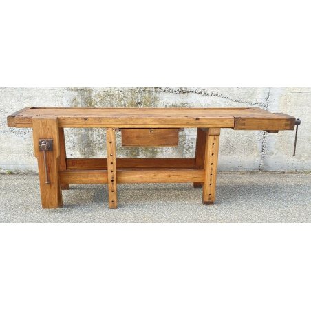 BANCO FALEGNAME TAVOLO LAVORO LEGNO FAGGIO ABETE 1800 DOPPIA MORSA A VITE EPOCA 