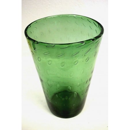 GRANDE VASO TRONCO-CONICO VETRO SOFFIATO Murano VERDE EMPOLI BULLICANTE ANNI '40