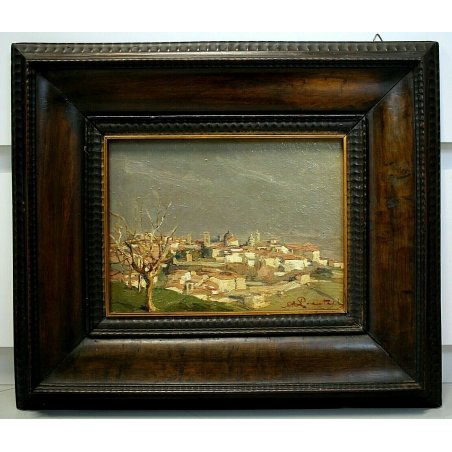 ANTICO QUADRO OLIO TAVOLA Achille Locatelli PAESAGGIO VEDUTA BERGAMO MACCHIAIOLO