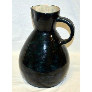 GRANDE ANTICO VASO BROCCA CERAMICA SMALTATA V. TH 1957 MUSEALE VERSATOIO old 