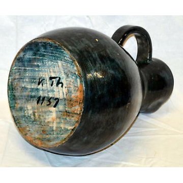 GRANDE ANTICO VASO BROCCA CERAMICA SMALTATA V. TH 1957 MUSEALE VERSATOIO old 