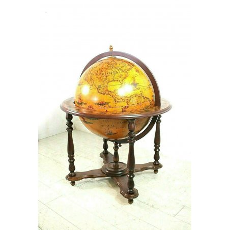 GRANDE MAPPAMONDO CLASSICO DA TERRA VINTAGE BASAMENTO LEGNO 80x80x105 EPOCA '900