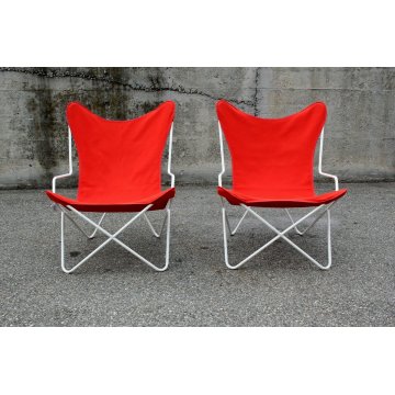 COPPIA SEDIA GIARDINO VINTAGE BUTTERFLY LOUNGE CHAIR RED WITH ARMS ANNI '50/'60 