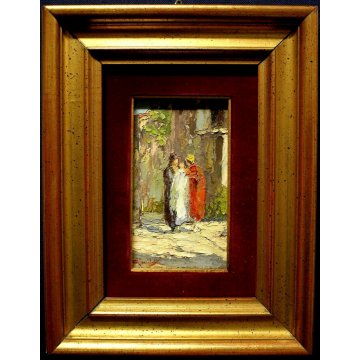 ANTICO QUADRO OLIO TAVOLA Giovanni Guarcotti SACRA FAMIGLIA BATTESIMO Primi '900