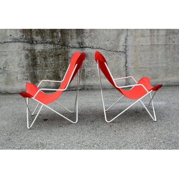 COPPIA SEDIA GIARDINO VINTAGE BUTTERFLY LOUNGE CHAIR RED WITH ARMS ANNI '50/'60 