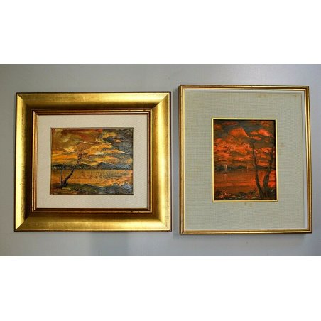 COPPIA QUADRO DIPINTO ASTRATTO ALBA TRAMONTO George Sécan Gruppo Cobra