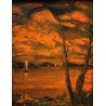 COPPIA QUADRO DIPINTO ASTRATTO ALBA TRAMONTO George Sécan Gruppo Cobra