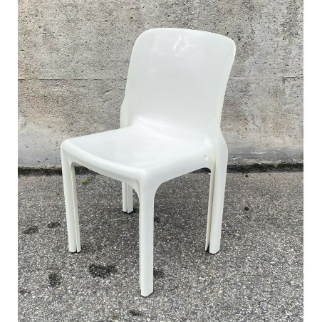SEDIA SELENE VINTAGE ARTEMIDE DESIGN VICO MAGISTRETTI ANNI 60 BIANCA PLASTICA 