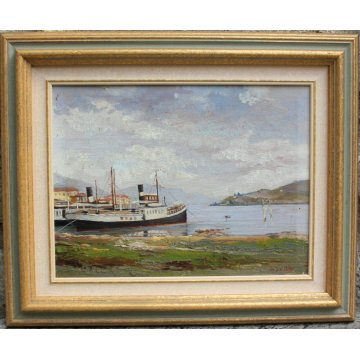 ANTICO QUADRO Omero Solaro DIPINTO PAESAGGIO LAGO MAGGIORE MEINA RANCO 1938