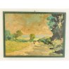 ANTICO QUADRO OLIO TAVOLA S.MARINI 1918 MATERICO PAESAGGIO COLLINE VIALE LAGO